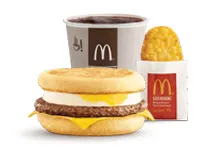 Sausage & Egg McMuffin Meal -  (contains Beef) (comes with muffin, hashbrown & hot drink of your choice)