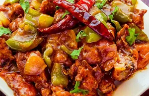 Chilly chicken with basmati rice