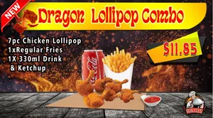 DRAGON LOLLIPOP COMBO-7PC CHICKEN LOLLIPOP,1 REGULAR FRIES,1 330ML DRINK,KETCHUP