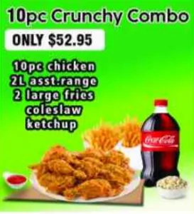 10PC CRUNCHY COMBO-10PC CHICKEN,2L ASST. DRINK,2LARGE FRIES,COLESLAW,KETCHUP