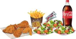 Family Salad - 4pcs chix & Lrg fries & 3 salad & 2 ketchup & 1 x 1.25Ltr